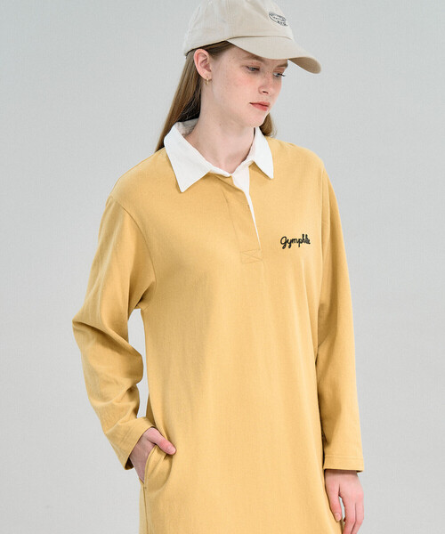 GYMPHLEX(ジムフレックス)の「Gymphlex | コットンジャージー ラガーシャツワンピース WOMEN(ワンピース・レディース・チャコール/ブルー/マスタード・14)」の5枚目の写真