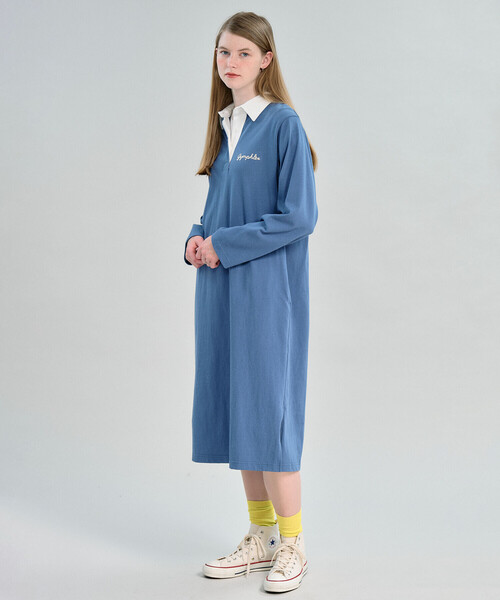 GYMPHLEX(ジムフレックス)の「Gymphlex | コットンジャージー ラガーシャツワンピース WOMEN(ワンピース・レディース・チャコール/ブルー/マスタード・14)」の8枚目の写真