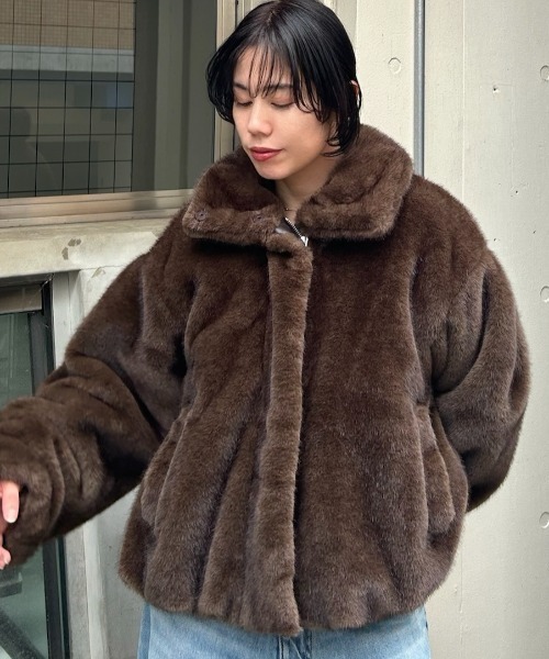 Henon.(ヘノン)の「2wayクロップドエコファージャケット(ブルゾン・レディース・ブラウン/ブラック・F)」の1枚目の写真