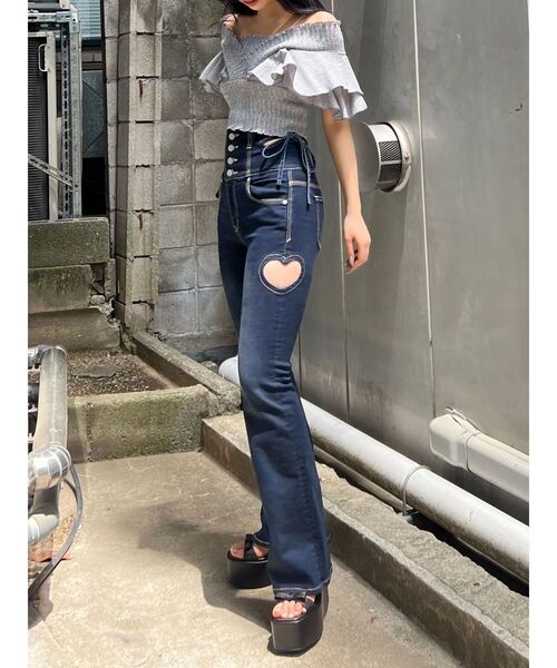 EMODA（エモダ）の「ラッフルスリーブシャーリングトップ（Tシャツ/カットソー・レディース・ホワイト/グレー/ピンク/ブルー・FREE）」の7枚目の写真