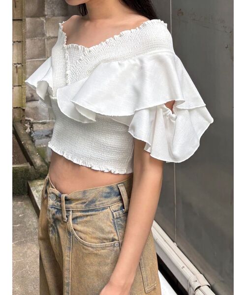 EMODA（エモダ）の「ラッフルスリーブシャーリングトップ（Tシャツ/カットソー・レディース・ホワイト/グレー/ピンク/ブルー・FREE）」の10枚目の写真