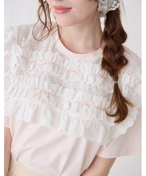 Lolime by mellfy memory(ロリミー バイ メルフィーメモリー)の「cotton frill T-shirts(Tシャツ/カットソー・レディース・ホワイト/ピンク・M/LL)」の10枚目の写真