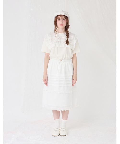 Lolime by mellfy memory(ロリミー バイ メルフィーメモリー)の「cotton frill T-shirts(Tシャツ/カットソー・レディース・ホワイト/ピンク・M/LL)」の6枚目の写真