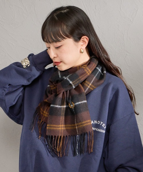 【WEB限定】經典刺繡LOGO 格紋羊羔毛圍巾