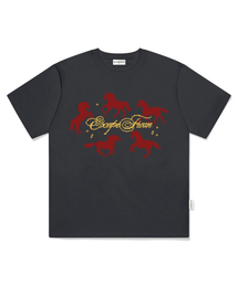 アラウンドホースプリントオーバーサイズ半袖Tシャツチャコール