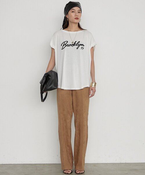 LOUNGEDRESS（ラウンジドレス）の「《1枚で品よく決まる》ロゴフレンチT（Tシャツ/カットソー・レディース・カーキ/オフホワイト/チャコールグレー・FREE）」の22枚目の写真