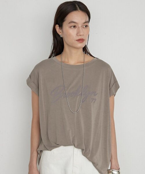 LOUNGEDRESS（ラウンジドレス）の「《1枚で品よく決まる》ロゴフレンチT（Tシャツ/カットソー・レディース・カーキ/オフホワイト/チャコールグレー・FREE）」の21枚目の写真