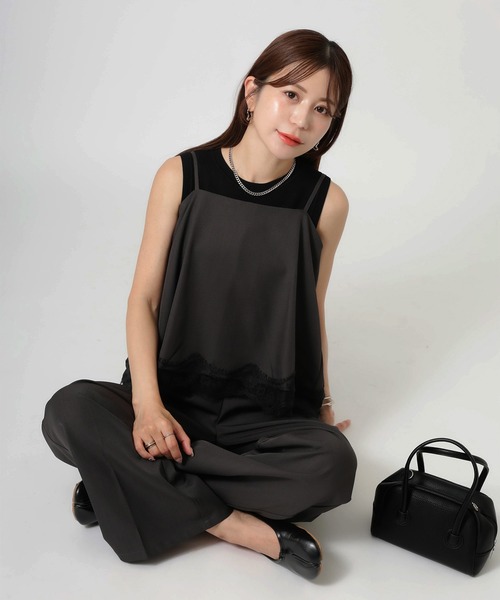 Riberry(リベリー)の「レース付キャミソールオールインワン(つなぎ/オールインワン・レディース・チャコールグレー/ブラック/ブラウン/グレイッシュベージュ・FREE)」の19枚目の写真