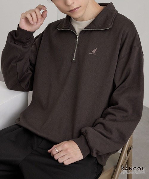 KANGOL(カンゴール)の「KANGOL/カンゴール 別注 ワンポイントロゴ刺繍 オーバーサイズ ハーフジップスウェット(スウェット・メンズ・ブラウン系/杢グレー/ブルー系/グレイッシュベージュ/アイボリー/チャコール/ブラック・L/M/S/XL)」の5枚目の写真