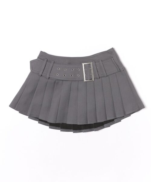Figments(フィグメンツ)の「アイレットベルトプリーツミニスカパン(デニムスカート・レディース・ブラック/グレー・SMALL/MEDIUM)」の1枚目の写真