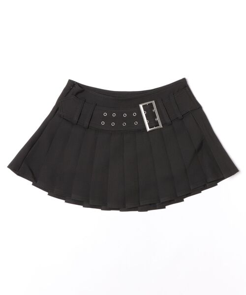 Figments(フィグメンツ)の「アイレットベルトプリーツミニスカパン(デニムスカート・レディース・ブラック/グレー・SMALL/MEDIUM)」の2枚目の写真