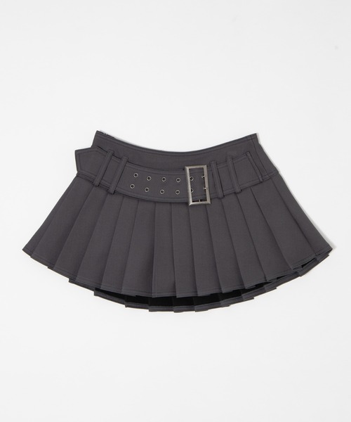 Figments(フィグメンツ)の「アイレットベルトプリーツミニスカパン(デニムスカート・レディース・ブラック/グレー・SMALL/MEDIUM)」の5枚目の写真