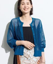 【大人シアー】メッシュ編みニットカーディガン