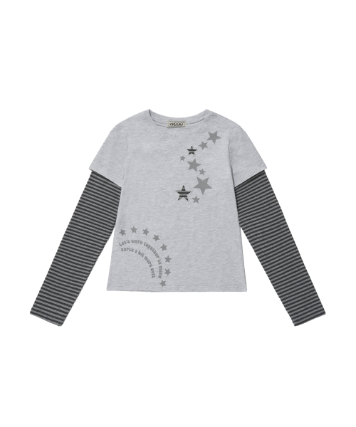 KKEEE（ケーケーイーイー）の「ムンラブスター レイヤード長袖Tシャツ(3カラー)（Tシャツ/カットソー・レディース・ネイビー/ライトグレー/ブラック・FREE）」の10枚目の写真