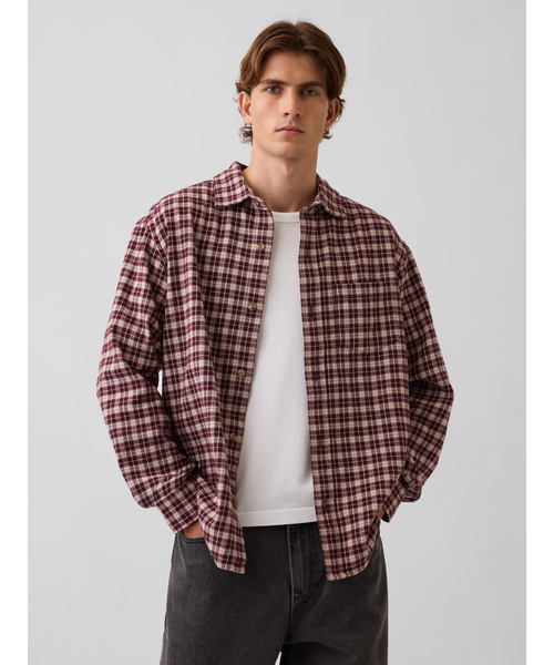 GAP(ギャップ)の「リラックスフィット フランネルシャツ(シャツ/ブラウス・メンズ・グリーン/ブルー/ワインレッド/ブラウン・L/M/XS/S)」の4枚目の写真