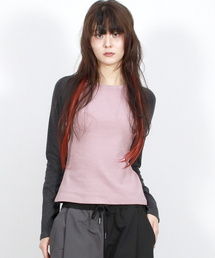Vintage Solid Raglan Long-Sleeved T-shirt Pink&Charcoal