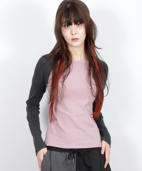 DEMARC（ドゥマーク）の「Vintage Solid Raglan Long-Sleeved T-shirt  Pink&Charcoal（Tシャツ/カットソー・レディース・ライトピンク・SMALL/MEDIUM）」の3枚目の写真