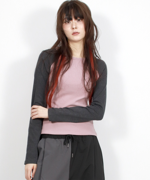 DEMARC（ドゥマーク）の「Vintage Solid Raglan Long-Sleeved T-shirt  Pink&Charcoal（Tシャツ/カットソー・レディース・ライトピンク・SMALL/MEDIUM）」の6枚目の写真