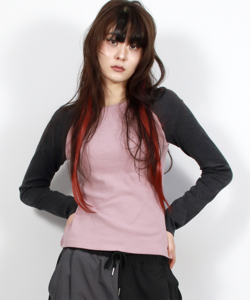 DEMARC（ドゥマーク）の「Vintage Solid Raglan Long-Sleeved T-shirt  Pink&Charcoal（Tシャツ/カットソー・レディース・ライトピンク・SMALL/MEDIUM）」の7枚目の写真