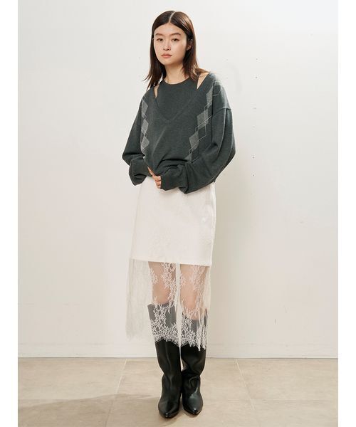 MIESROHE（ミースロエ）の「アーガイルレイヤードニットトップス（ニット/セーター・レディース・ダークネイビー/モカ/グレー・F）」の8枚目の写真