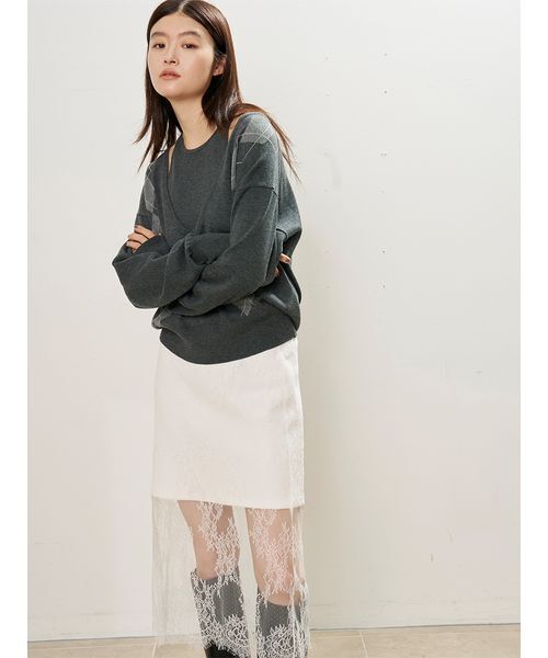 MIESROHE（ミースロエ）の「アーガイルレイヤードニットトップス（ニット/セーター・レディース・ダークネイビー/モカ/グレー・F）」の9枚目の写真
