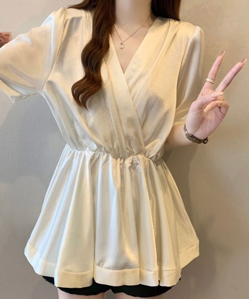 Girly Doll(ガーリードール)の「カシュクールペプラムブラウス(シャツ/ブラウス・レディース・ベージュ/ブラック・M/L)」の19枚目の写真