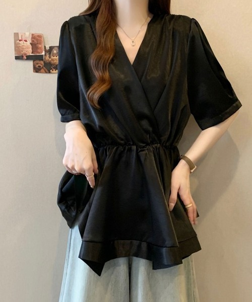Girly Doll(ガーリードール)の「カシュクールペプラムブラウス(シャツ/ブラウス・レディース・ベージュ/ブラック・M/L)」の10枚目の写真
