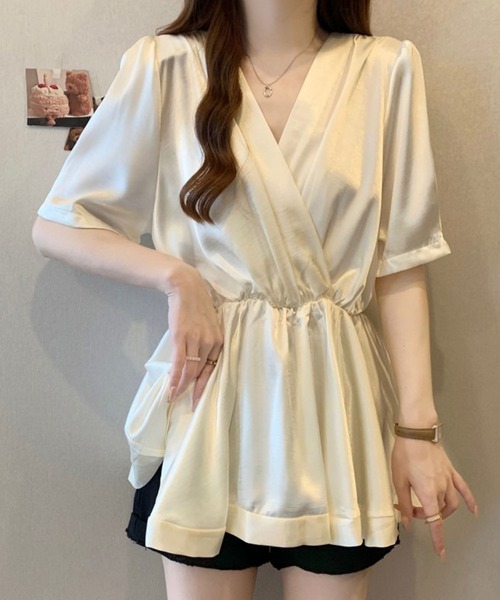 Girly Doll(ガーリードール)の「カシュクールペプラムブラウス(シャツ/ブラウス・レディース・ベージュ/ブラック・M/L)」の20枚目の写真