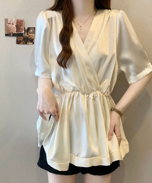 Girly Doll(ガーリードール)の「カシュクールペプラムブラウス(シャツ/ブラウス・レディース・ベージュ/ブラック・M/L)」の21枚目の写真