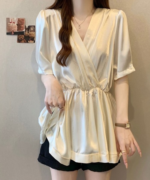 Girly Doll(ガーリードール)の「カシュクールペプラムブラウス(シャツ/ブラウス・レディース・ベージュ/ブラック・M/L)」の22枚目の写真