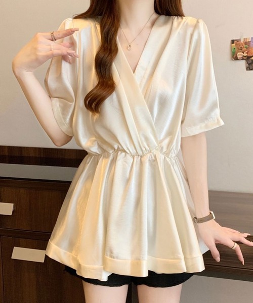 Girly Doll(ガーリードール)の「カシュクールペプラムブラウス(シャツ/ブラウス・レディース・ベージュ/ブラック・M/L)」の14枚目の写真