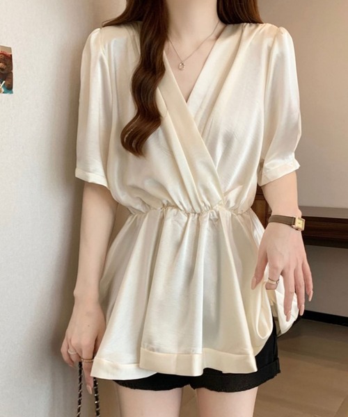 Girly Doll(ガーリードール)の「カシュクールペプラムブラウス(シャツ/ブラウス・レディース・ベージュ/ブラック・M/L)」の16枚目の写真