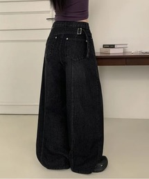 バックベルトデザインワイドデニム パンツ
