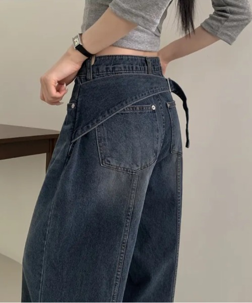 Aelina(エリナ)の「バックベルトデザインワイドデニム パンツ(デニムパンツ・レディース・ブルー/ブラック・L/M/S)」の15枚目の写真