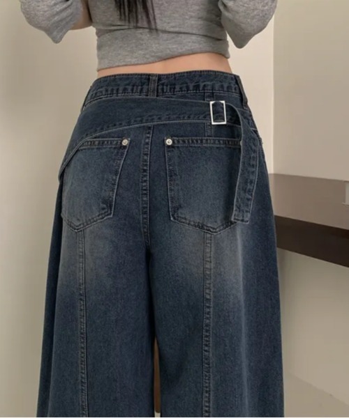 Aelina(エリナ)の「バックベルトデザインワイドデニム パンツ(デニムパンツ・レディース・ブルー/ブラック・L/M/S)」の19枚目の写真