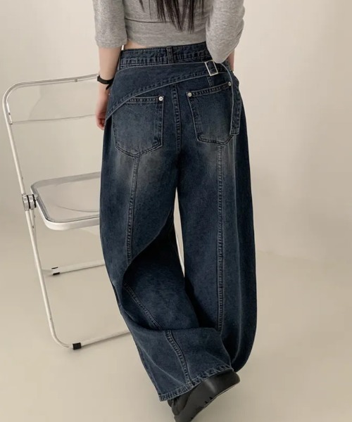 Aelina(エリナ)の「バックベルトデザインワイドデニム パンツ(デニムパンツ・レディース・ブルー/ブラック・L/M/S)」の20枚目の写真