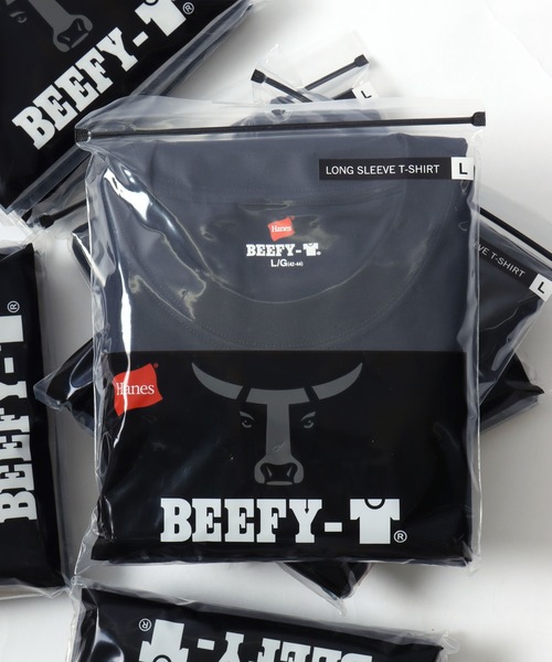 HANES（ヘインズ）の「Hanes/へインズ BEEFY/ビーフィー 無地 クルーネック 長袖Tシャツ/ロンT/1P パックT/レディース メンズ（Tシャツ/カットソー・メンズ・ブラック/マスタード/ネイビー/グレー/ホワイト/ダークグレー/グレイッシュベージュ・XL/S/M/L）」の6枚目の写真