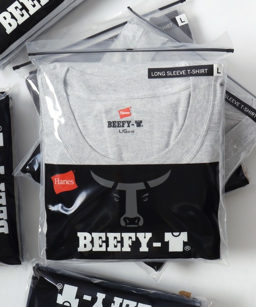 HANES（ヘインズ）の「Hanes/へインズ BEEFY/ビーフィー 無地 クルーネック 長袖Tシャツ/ロンT/1P パックT/レディース メンズ（Tシャツ/カットソー・メンズ・ブラック/マスタード/ネイビー/グレー/ホワイト/ダークグレー/グレイッシュベージュ・XL/S/M/L）」の3枚目の写真