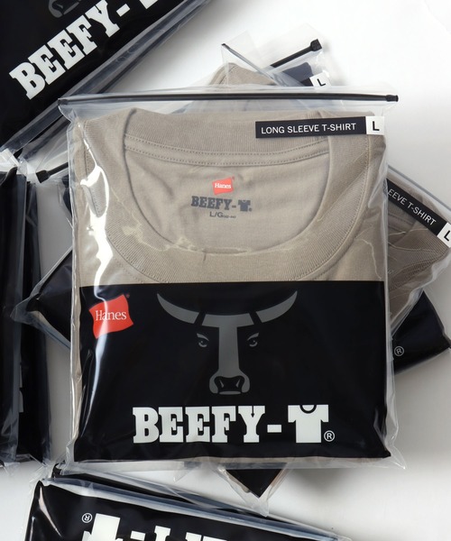 HANES（ヘインズ）の「Hanes/へインズ BEEFY/ビーフィー 無地 クルーネック 長袖Tシャツ/ロンT/1P パックT/レディース メンズ（Tシャツ/カットソー・メンズ・ブラック/マスタード/ネイビー/グレー/ホワイト/ダークグレー/グレイッシュベージュ・XL/S/M/L）」の5枚目の写真