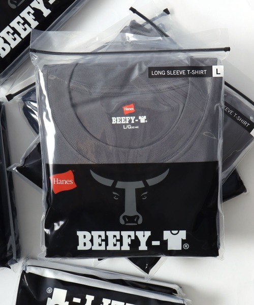 HANES（ヘインズ）の「Hanes/へインズ BEEFY/ビーフィー 無地 クルーネック 長袖Tシャツ/ロンT/1P パックT/レディース メンズ（Tシャツ/カットソー・メンズ・ブラック/マスタード/ネイビー/グレー/ホワイト/ダークグレー/グレイッシュベージュ・XL/S/M/L）」の4枚目の写真
