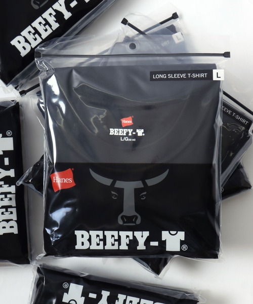HANES（ヘインズ）の「Hanes/へインズ BEEFY/ビーフィー 無地 クルーネック 長袖Tシャツ/ロンT/1P パックT/レディース メンズ（Tシャツ/カットソー・メンズ・ブラック/マスタード/ネイビー/グレー/ホワイト/ダークグレー/グレイッシュベージュ・XL/S/M/L）」の2枚目の写真