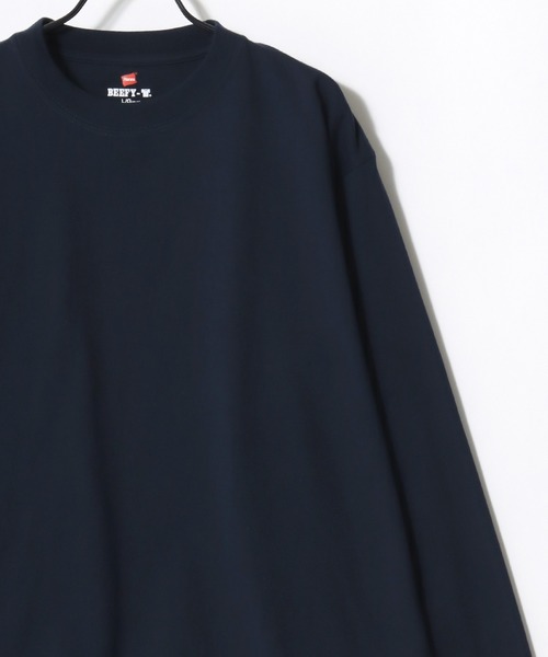 HANES（ヘインズ）の「Hanes/へインズ BEEFY/ビーフィー 無地 クルーネック 長袖Tシャツ/ロンT/1P パックT/レディース メンズ（Tシャツ/カットソー・メンズ・ブラック/マスタード/ネイビー/グレー/ホワイト/ダークグレー/グレイッシュベージュ・XL/S/M/L）」の9枚目の写真