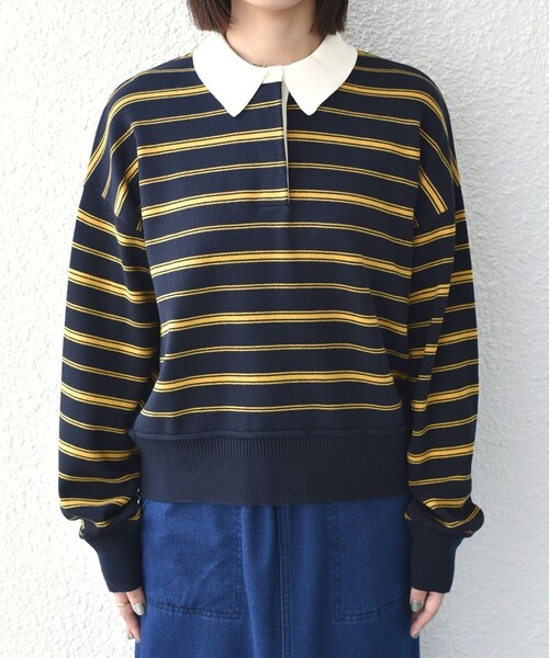 SHIPS Colors(シップス カラーズ)の「〈手洗い可能〉ボーダー ラガー ニット◆(ニット/セーター・レディース・ネイビー/ブラウン・ONE SIZE)」の11枚目の写真