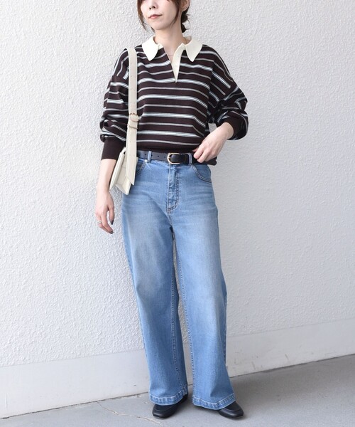 SHIPS Colors(シップス カラーズ)の「〈手洗い可能〉ボーダー ラガー ニット◆(ニット/セーター・レディース・ネイビー/ブラウン・ONE SIZE)」の15枚目の写真