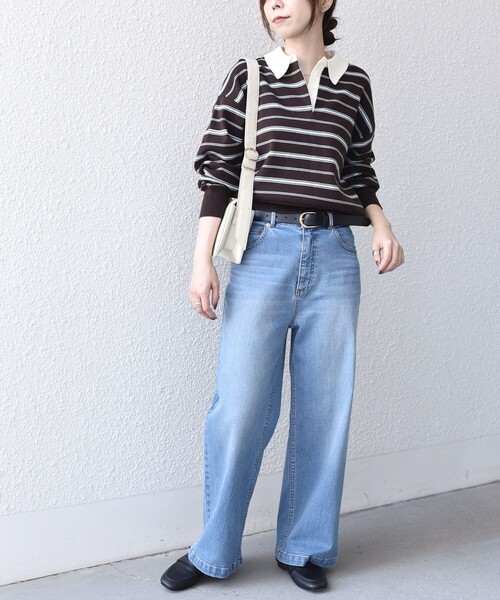 SHIPS Colors(シップス カラーズ)の「〈手洗い可能〉ボーダー ラガー ニット◆(ニット/セーター・レディース・ネイビー/ブラウン・ONE SIZE)」の19枚目の写真