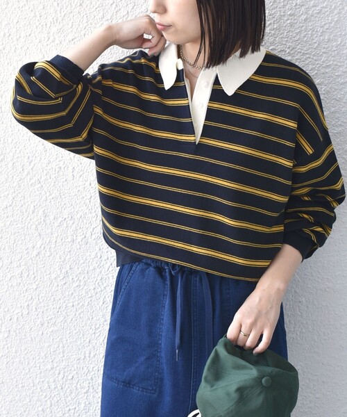 SHIPS Colors(シップス カラーズ)の「〈手洗い可能〉ボーダー ラガー ニット◆(ニット/セーター・レディース・ネイビー/ブラウン・ONE SIZE)」の22枚目の写真