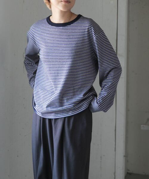 FORK&SPOON(フォークアンドスプーン)の「FORK&SPOON プレーティングボーダーロングスリーブTシャツ(Tシャツ/カットソー・レディース・パープル/チャコールグレー・1)」の2枚目の写真