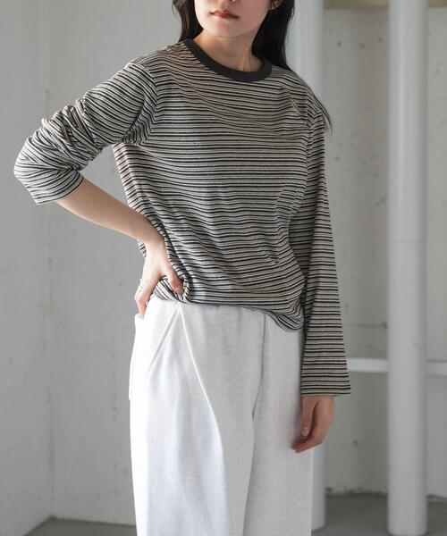 FORK&SPOON(フォークアンドスプーン)の「FORK&SPOON プレーティングボーダーロングスリーブTシャツ(Tシャツ/カットソー・レディース・パープル/チャコールグレー・1)」の5枚目の写真