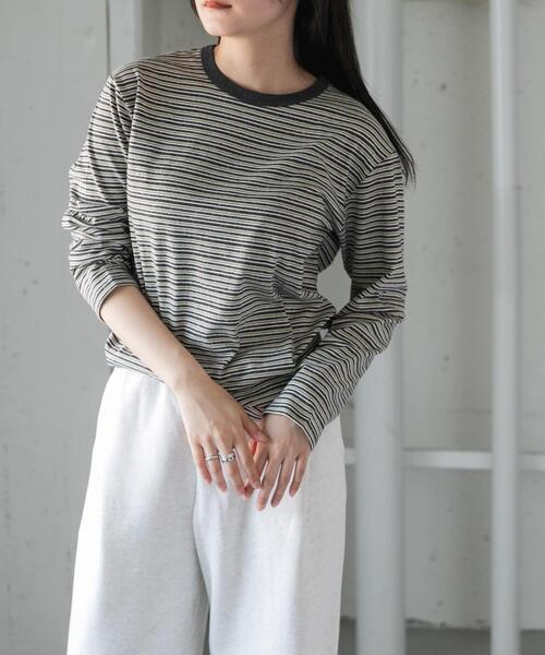 FORK&SPOON(フォークアンドスプーン)の「FORK&SPOON プレーティングボーダーロングスリーブTシャツ(Tシャツ/カットソー・レディース・パープル/チャコールグレー・1)」の6枚目の写真