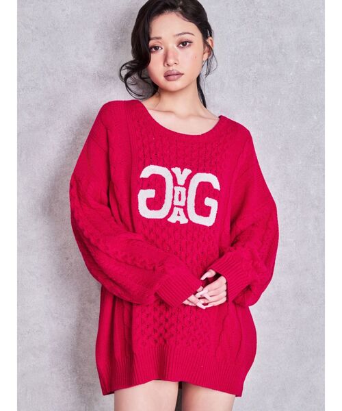 GYDA（ジェイダ）の「Symmetry GYDA HONEY COMBニットトップス（ニット/セーター・レディース・ピンク/オフホワイト/ブラック・FREE）」の3枚目の写真